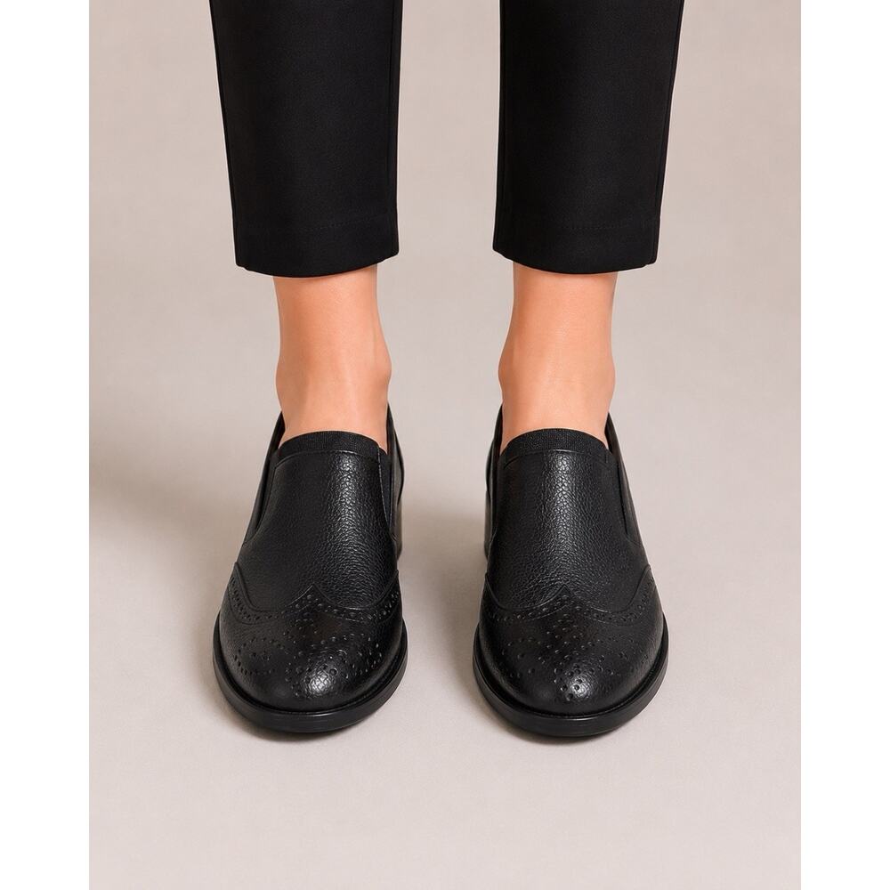 Homers Artisan Women Black Leather Brogue Loafer Shoes EU 39 US 8.5 Minimalist